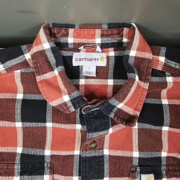 Carhartt Flannel Shirt Mens Large Red Plaid Heavy Work Essential Mechanic - Picture 5 of 11